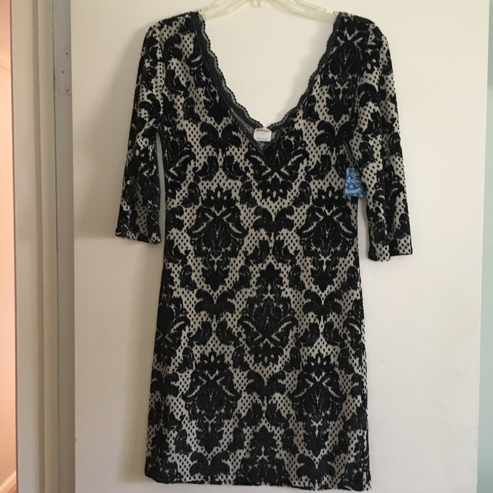 Free People black and ivory velvet lace dress